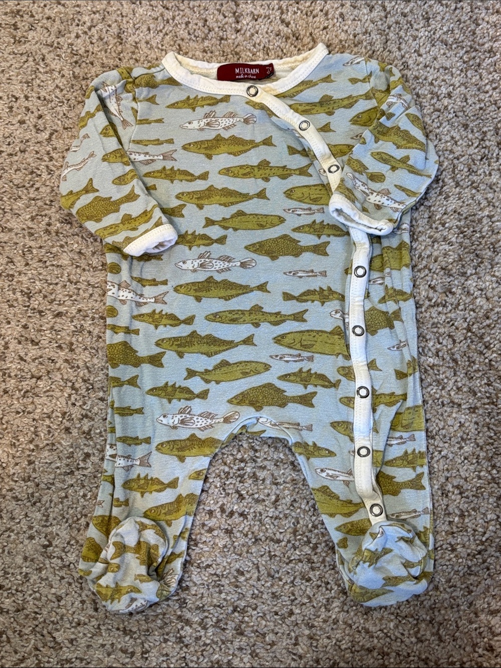 Milkbarn Fish Print One Piece Outfit Size 0-3 | boutique | fishing | cozy